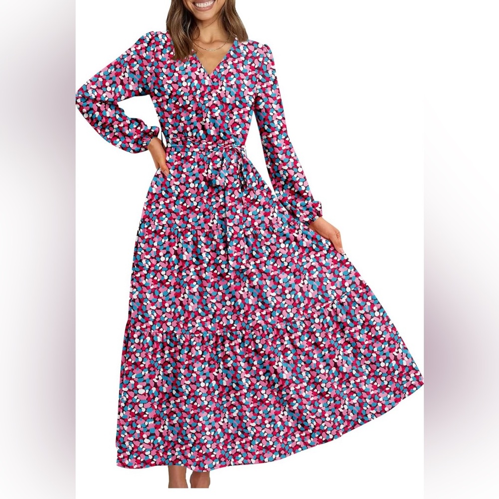 Multicolor V-neck Faux Wrap Dress